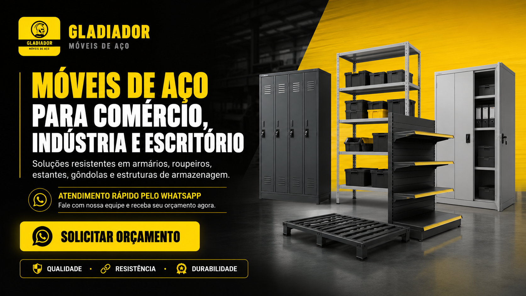 Banner Gladiador móveis de aço para comércio, indústria e escritório